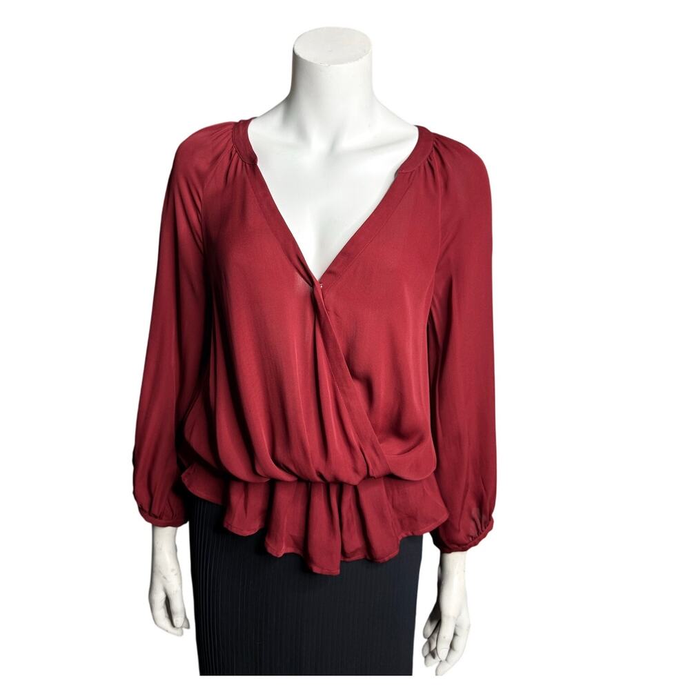 Joie Blouse Women's Medium 100% Silk Brick Red Long Sleeve